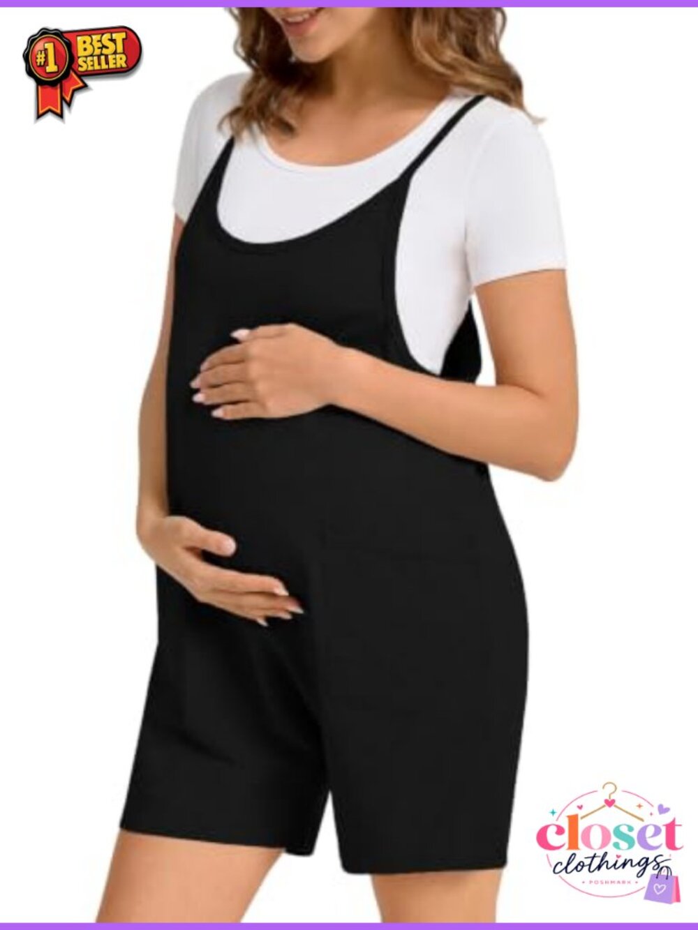 Maternity Overall Shorts Adjustable Strap Nursing Friendly Cotton Blend